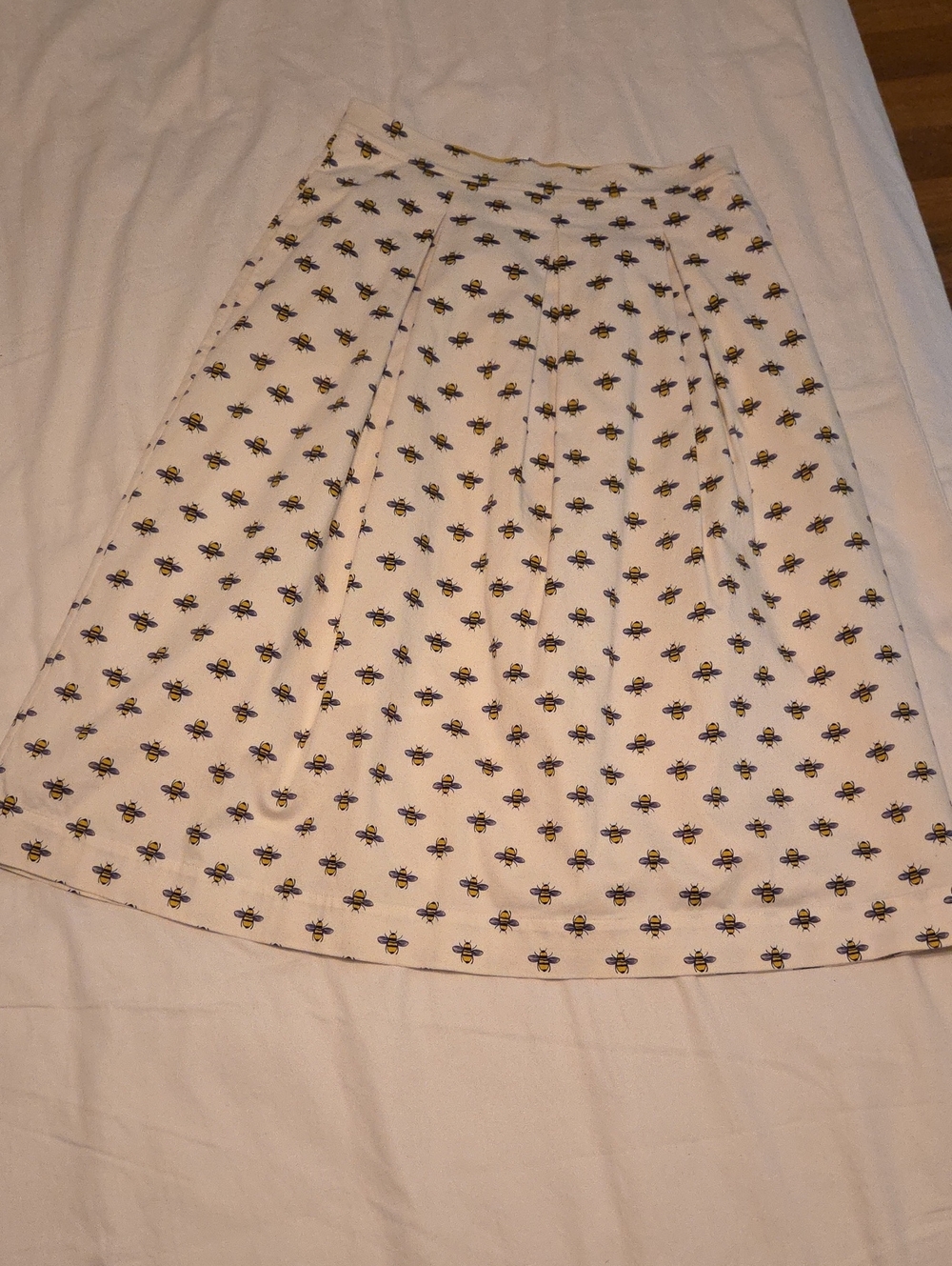 Boden White A-Line Skirt with Yellow and Black Bee Print